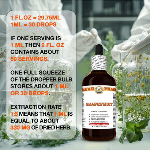Hawaii Pharm 2 fl.oz Grapefruit (Citrus x Paradisi) Dry Peel Tincture, Made in Hawaii, Raw Materials, All Natural