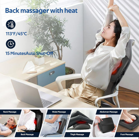 Back Massager with Heat, Shiatsu Deep Tissue Electric Massage Pillow for Back, Neck, Shoulders, Legs, Foot, Body Muscle