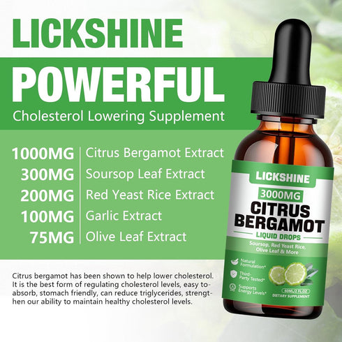 lickshine 2 Pack 3000mg Immune 4 Oz Citrus Bergamot Liquid Drops - High Absorption - Cholesterol Lowering Supplement