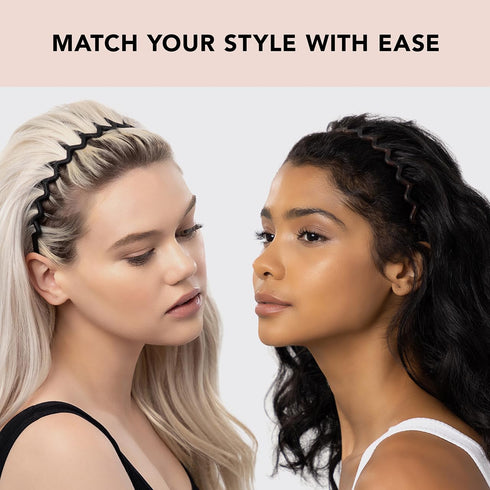 Kitsch Zig Zag Headbands, Recycled Plastic Hair Band for Men & Women, Classic 90s Hair Accessories (2pc)