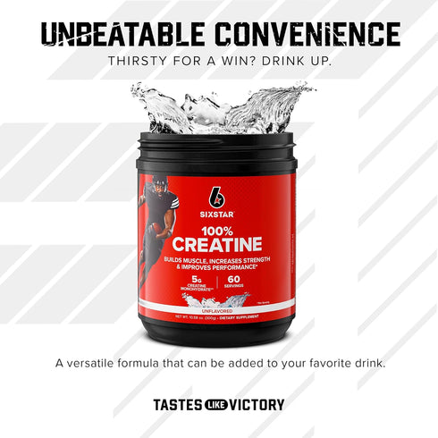 Six Star 100% Creatine Monohydrate Powder - Unflavored Micronized Supplement for Workout Performance, 60 Servings