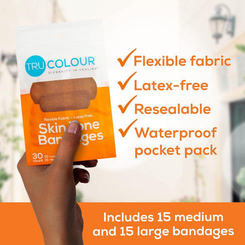 Skin Tone Bandages, Brown-Dark Brown, Single Bag (30-Count; Orange Bag)
