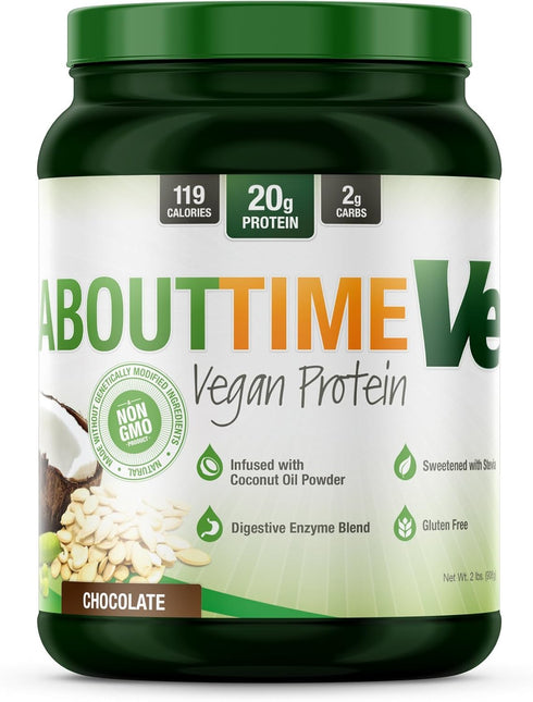 About Time Natural Vegan Protein - Chocolate 2lb, 24g Protein, Non-GMO, Gluten Free, 32 Servings