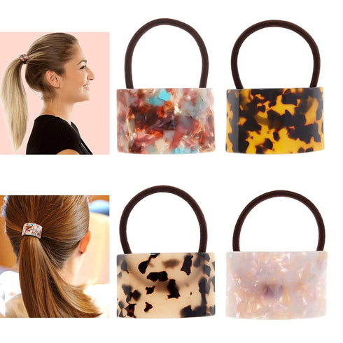 Willbond 4 Pieces Acrylic Ponytail Cuff, Tortoise Shell High Pony Rope Hair Ties, Sweet Color for Women Accessories