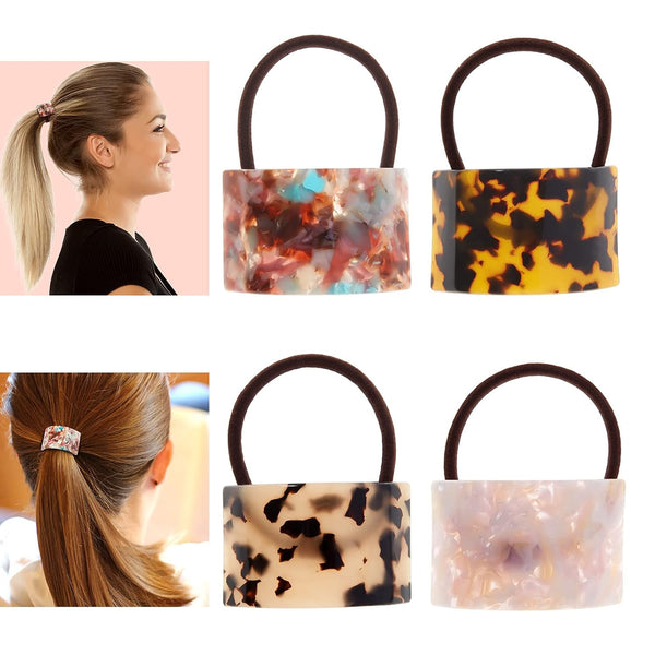 Willbond 4 Pieces Acrylic Ponytail Cuff, Tortoise Shell High Pony Rope Hair Ties, Sweet Color for Women Accessories