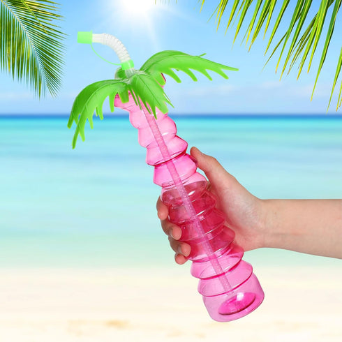 Jingmore 15 17 oz Frozen 5 Pcs Palm Tree Yard Cups Straw Water Bottle with Straws and Lid for Drinking Margaritas Cold