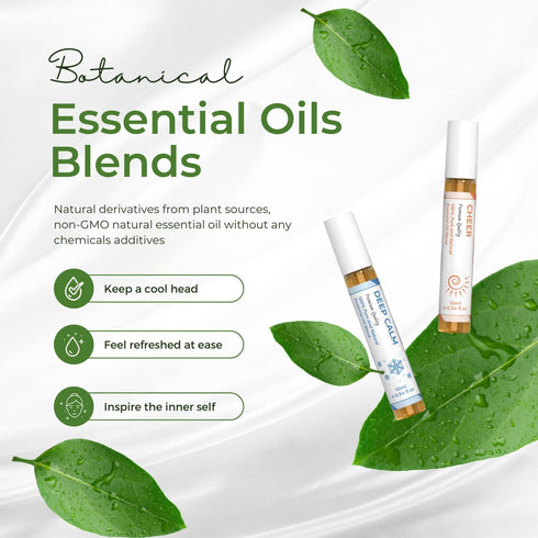 Set Essential Oil (Deep Calm, Cheer, ClearMind), Aromatherapy Roll On Blends for Massage, Body Care & Home Use, Great