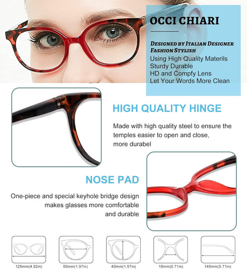 OCCI CHIARI Magnifier Glasses for Reading, Rainbow Eyewear Lady's Frame