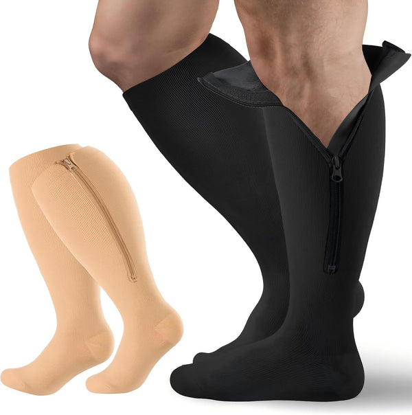 Tinojye 2 Pair Plus Size Closed Toe Compression Socks with Zipper, Compression Stockings