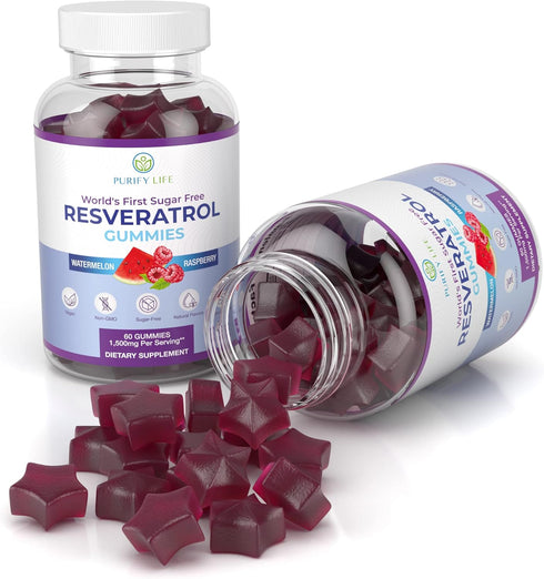 Purify Life Sugar-Free Resveratrol Gummies, 1500mg Supplement for Digestive & Immune Health, Antioxidant Support
