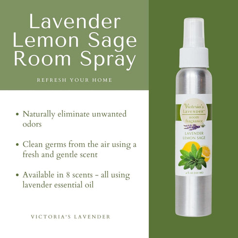 Victoria's Lavender Room Spray - All-Natural Home Atmosphere Spray, Essential Oil Concentrated Room Spray Air Freshener, Bathroom Odor Eliminator, Luxury Room Spray, 2-Pk Lavender Lemon Sage, 4 oz