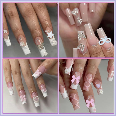 Variety 3D Nail Charms: Rhinestones, Butterfly, Star, Bowknot, Tiny Flower, Heart, Cherry for Manicure DIY Accessories