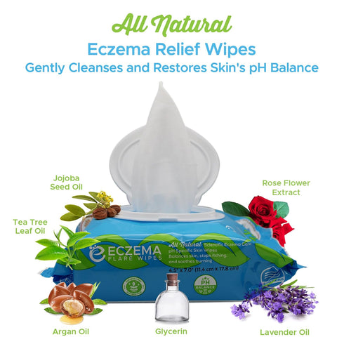 Inflammation 72ct Eczema Flare Wipes - All-Natural Fast Acting Eczema Relief, Anti-Itch, Reduces & Protects Skin