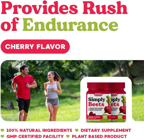 Simply Nature's Promise - Simply Beets Heart Gummies - 60 Non-GMO Beet Gummy Chews, Cherry Flavor