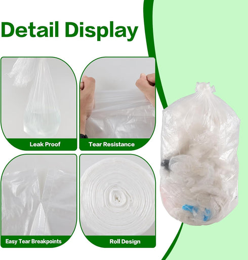 18 Gallon Large Clear Garbage Trash Bags, 70 Counts, Yard Waste Bags