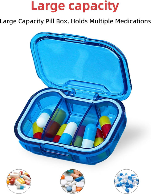 JedJadr 1 Pack 3 Travel Pill Organizer for Purse, Compartment Pill Organizer for Travle, Compact Mini Pill Case