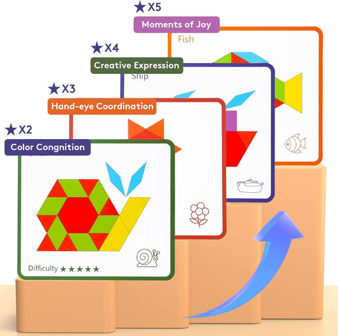 UwinVwin 155 Dementia Activities for Seniors - Pieces Wooden Tangrams Puzzle, Easy Memory Game for Alzheimer's