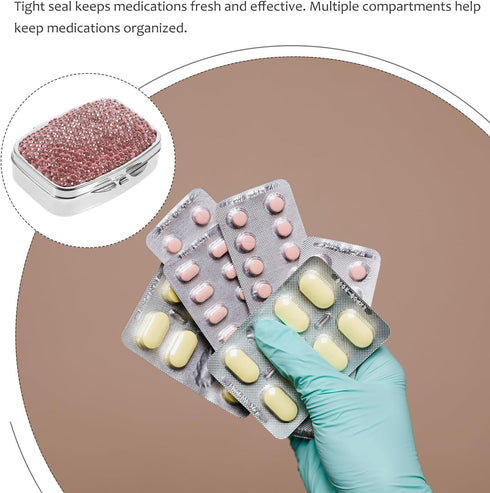 KICHOUSE Portable Travel Pill Organizer Small Metal Medicine Case Multi-Compartment Mini Medicine Container for Purse