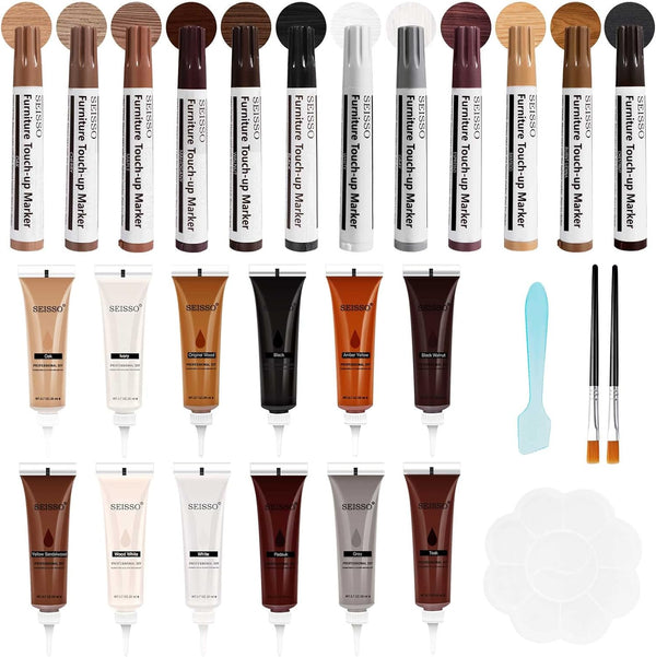 SEISSO Furniture Repair Kit, 12 Colors Wood Markers and Fillers for Scratches, Upgrade Wood Repair