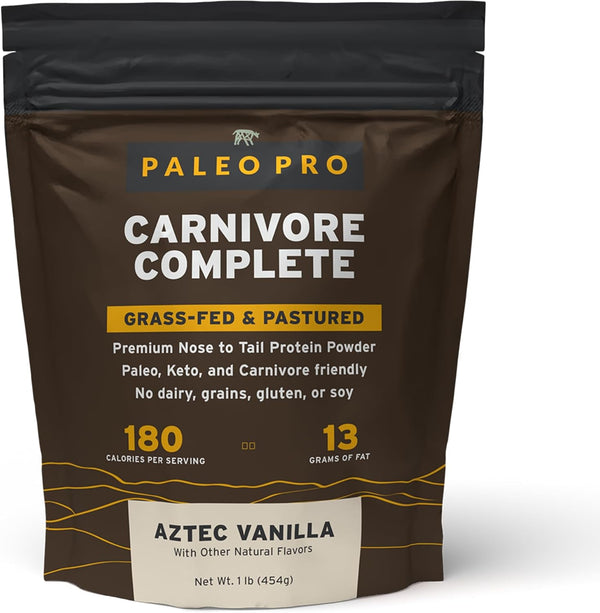 PaleoPro Carnivore Complete (Aztec Vanilla) Protein, Grass-Fed Beef Tallow, No Sugar, Gluten Free, 15 Servings