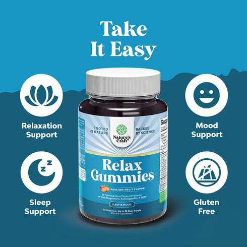 Calming Gummies for Adults with Ashwagandha and Magnesium - Relaxing Stress Gummies with L Theanine, 90 Count