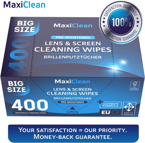 Glasses Wipes Lens Cleaner, 400 Pre-Moistened Individually Wrapped Wipes for Eyeglasses, Electronics, Camera Lens
