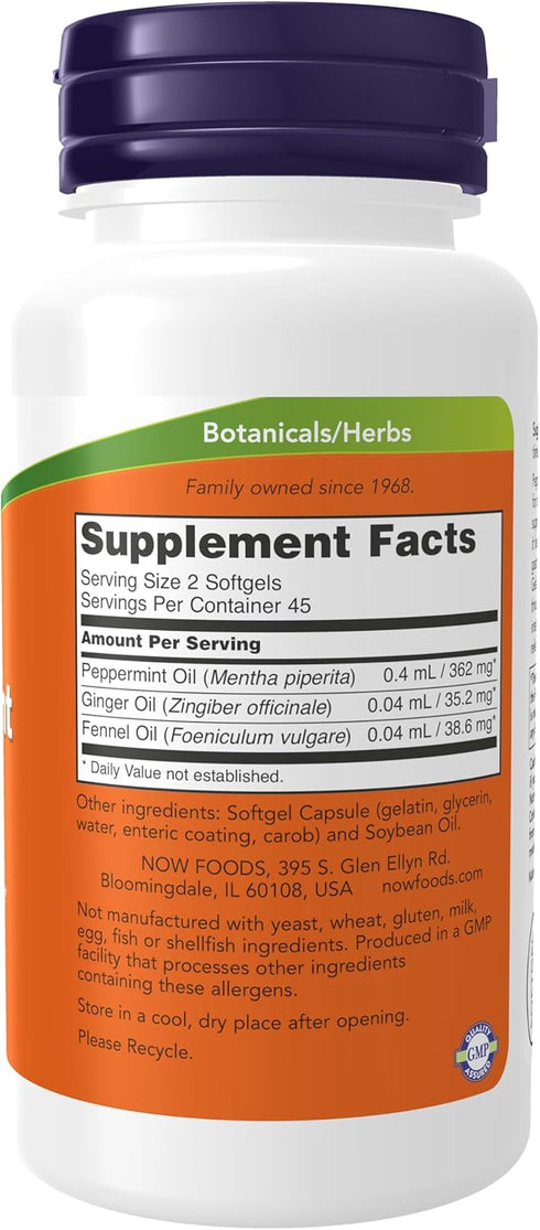 NOW Foods Peppermint Gels with Ginger & Fennel Oils, 90 Softgels, Digestive Support*