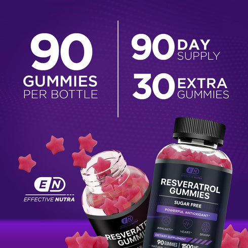 Resveratrol Gummies 1500mg - Sugar Free Supplement for Antioxidant Support, Immunity, Heart Health, Brain Function -