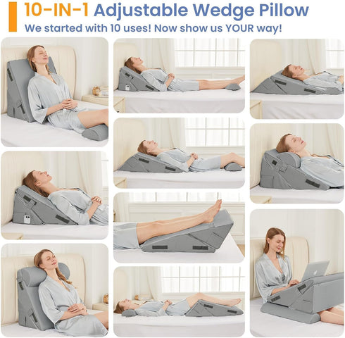 Set 2PCS Sasttie Wedge Pillow for After Surgery, Adjustable Bed Wedge Pillow Headboard with Memory Foam Neck Cushion