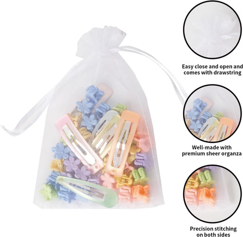 50PCS Organza Bags, 4x6 inches Small Drawstring Mesh Bags for Jewelry Gift Packaging, Party, and Festival (White)