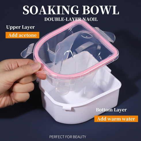Teenitor Nail Soaking Bowl, Gel Polish Dip Powder Remover, Manicure Tools, Cuticle Remover, Nail Brush, Pusher