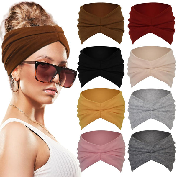 Wide Headbands for Women, Fashion Knot Headband Boho Hair Bands, Turban Workout Accessories 8 Pack