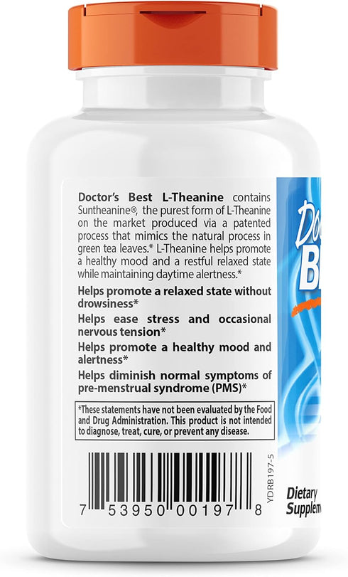 Doctor's Best L-Theanine, 150 mg, 90 Count, Non-GMO, Gluten Free, Vegan Supplement to Reduce Stress & Sleep
