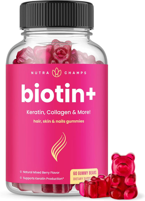 Hair Skin & Nails Gummies, Biotin with Collagen & Keratin, 5000mcg Biotin Beauty Complex, 120 Count