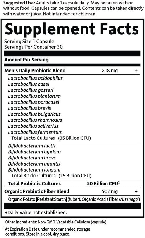 Garden of Life Probiotics for Men - Dr Formulated 50 Billion CFU, 15 Probiotics + Organic Prebiotic Fiber