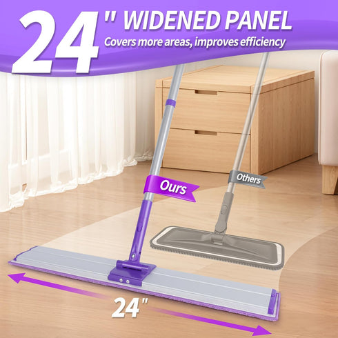 24" Microfiber Mops for Floor Cleaning, Dry and Wet Mop for Hardwood, Laminate, Tile, Vinyl Floors with 4 Washable Pads