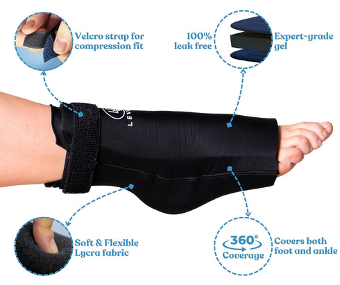 LEVILO Ankle Ice Pack Wrap (2 Packs) for Sprained Ankle Support, Reusable Gel Ice Packs for Pain Relief