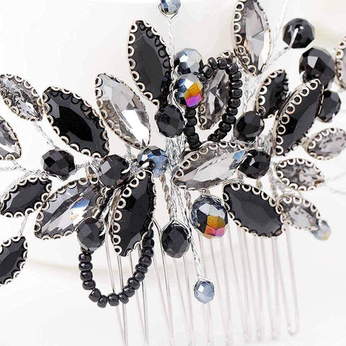 Yean Decorative Black Hair Comb with Baroque Rhinestones, Hair Accessories Headpiece for Women