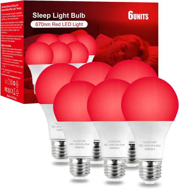 Verbeeck 670nm Red Light Bulb,6 Pack 9W E26 A19 Red Light Sleep Therapy