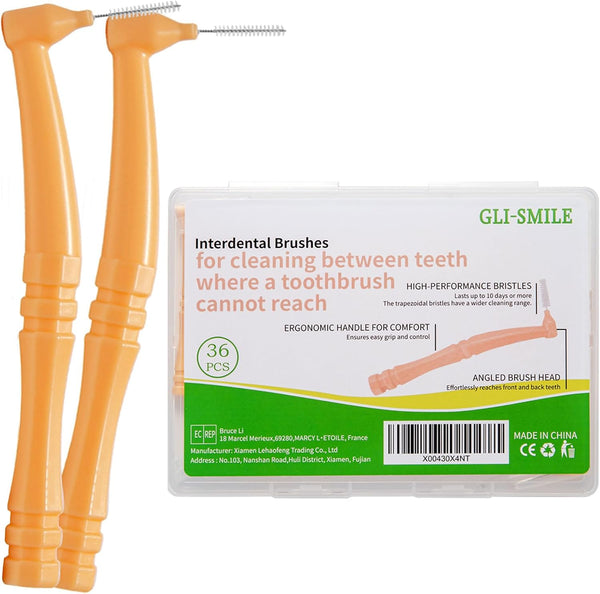 36 PCS Interdental Brushes Angle, Angled Dental Brush Picks for Deep Cleaning, Orthodontic Brushes for Braces