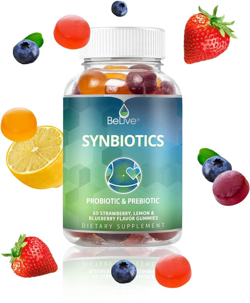 BeLive Prebiotic Fiber & Probiotic Gummies, 60Ct, High Strength Inulin, Digestive Support for Kids, Strawberry Flavor