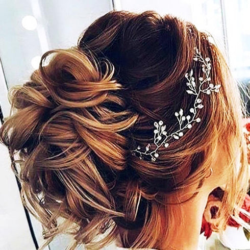 Wedding Bride Hair Accessories, Bridal Headpiece Pearl Hair Vine for Women (19.7in) (A-Silver)