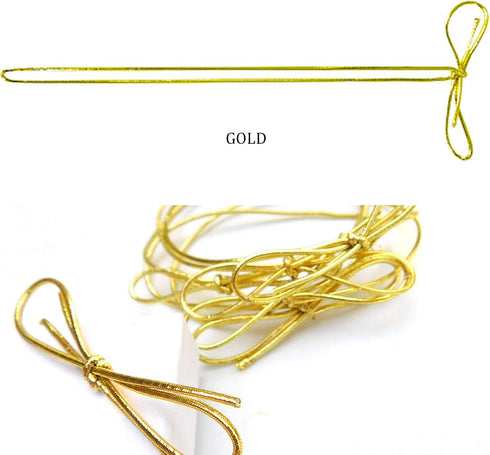 100 PCS Metallic Braided Cord Loops Bows - Stretchy Elastic in Silver or Gold (Gold, Cord Length: 14" Loop Length: 8")