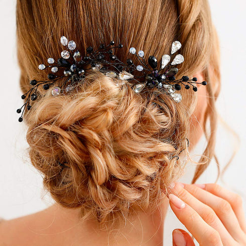 Unicra Black Hair Pins for Brides, Bridal Crystal Hair Piece Accessories for Women and Girls