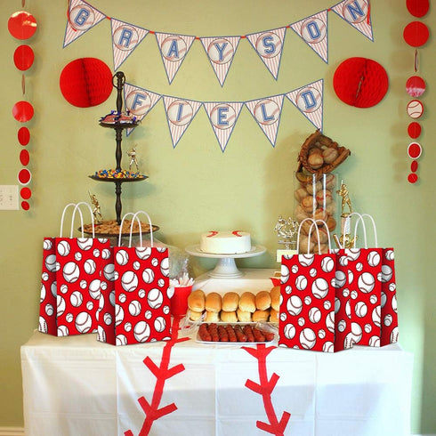 16 PCS Baseball Party Gift Bags, Birthday Decor Supplies for Kids and Adults, Baseball Pattern Goody Treat Bags