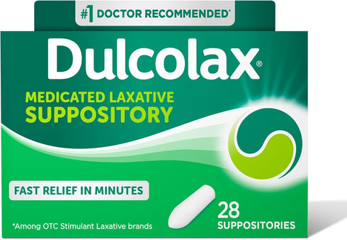 Dulcolax Stimulant Laxative Medicated Suppositories, 10 mg, 28 Count, Effective Constipation Relief