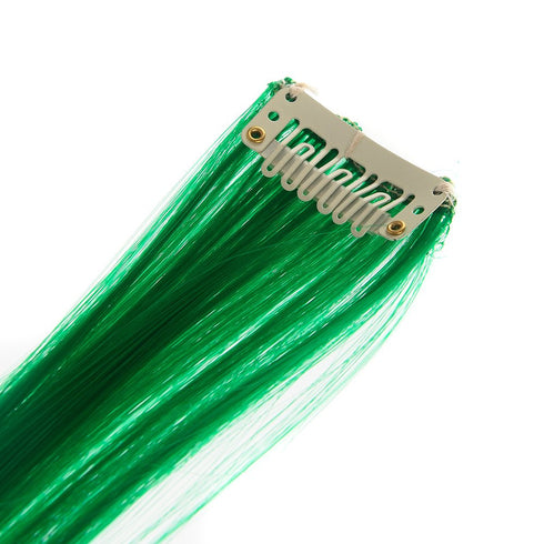 SWACC 12 Pcs Straight One Color Clip on Party Highlights Hair Extensions (Green)