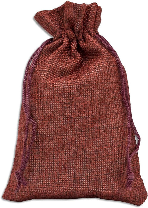 12-Pack Natural Burlap Gift Bags w. Drawstring (Maroon Red, Medium) for Party Favors, Presents or DIY Craft