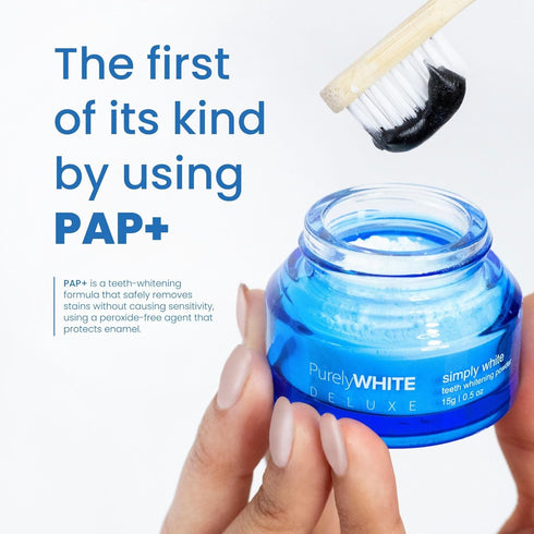 PurelyWHITE DELUXE, Whitening Powder - Removes Stains, No Sensitivity - Enamel-Safe Toothpaste Whitening Powder