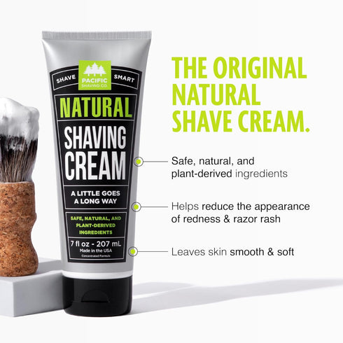 Pacific Shaving Company Natural Shaving Cream - Shea Butter + Vitamin E for Sensitive Skin (3.4 Oz, 2 Count)